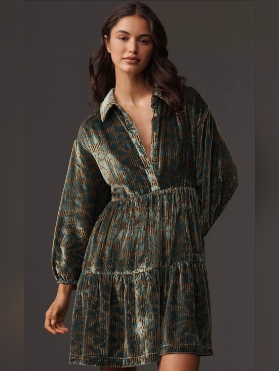 Anthropologie Dresses & Skirts - Anthropologie Bettina Velvet Floral Shirt Dress